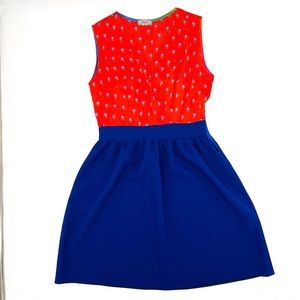 Silk dress red and blue size 36( US6) Small